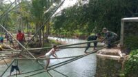 Babinsa Kodim 0601/Pandeglang, Bersama Warga Bangun Jembatan Sementara