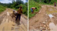 Warga Dk III Penaron Aceh Timur Mengeluh Jalan Rusak Parah Persis Kubangan Kerbau.