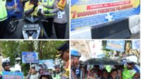 Giat Keselamatan Lalu Lintas Serentak Dirangkaikan dengan Pembagian helm pada Warga Masyarakat Pengguna jalan.