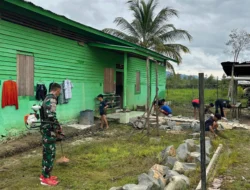 Satgas Yonzipur 5/ABW : Gotong Royong dalam Berkebun Sebagai Ketahanan Pangan dan Pembersihan Lingkungan