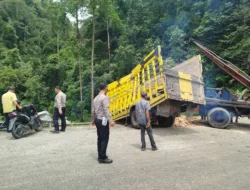 Mobil Truk Pengangkut Batu Bata Terjun Ke Jurang akibat Patah As Roda saat Jalan Menanjak di Subulussalam
