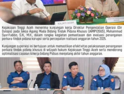 Kejaksaan Tinggi Aceh menerima kunjungan kerja Direktur Pengendalian Operasi (Dir Dalops) pada Jaksa Agung Muda Bidang Tindak Pidana Khusus (JAMPIDSUS).